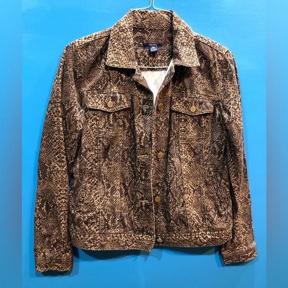 Handmade Jean Jacket STYX snake skin animal print Womens Medium - Picture 5 of 11